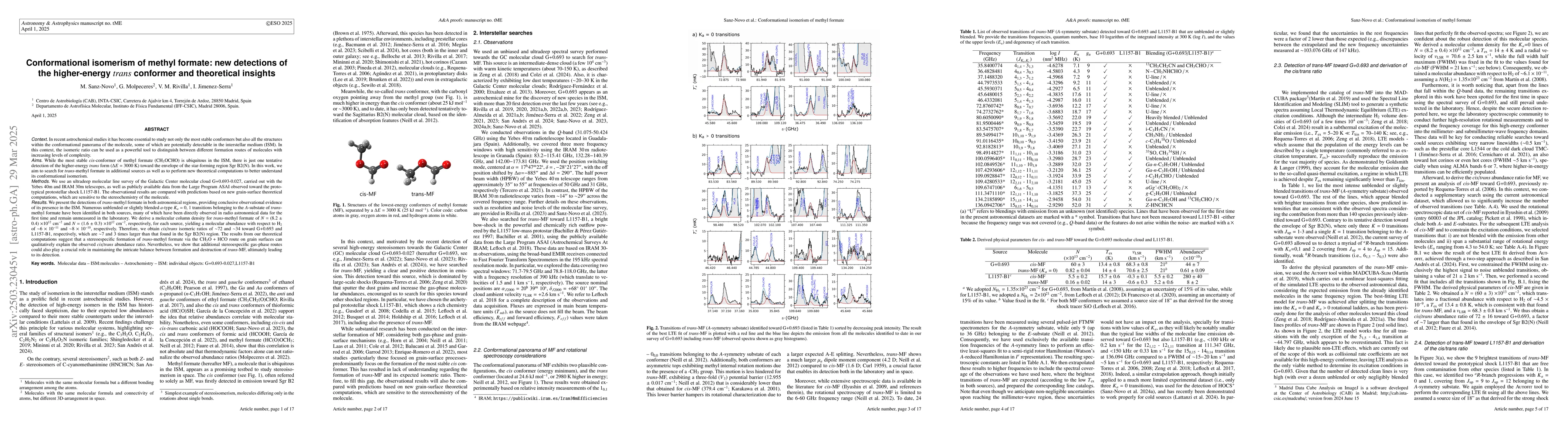 Thumbnail for Conformational isomerism of methyl formate: new detections of the
  higher-energy trans conformer and theoretical insights