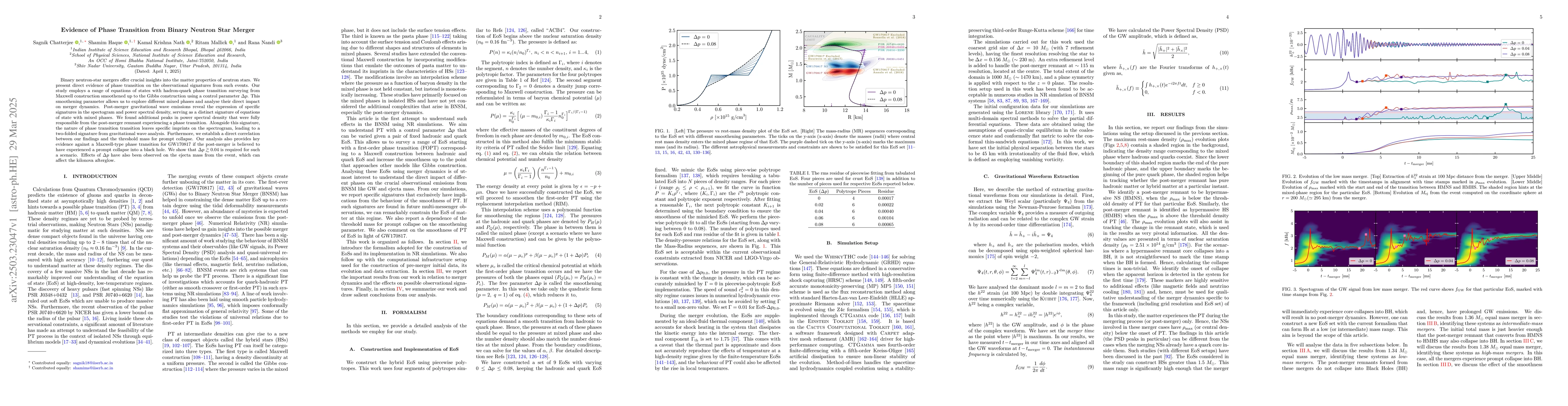 Thumbnail for Evidence of Phase Transition from Binary Neutron Star Merger