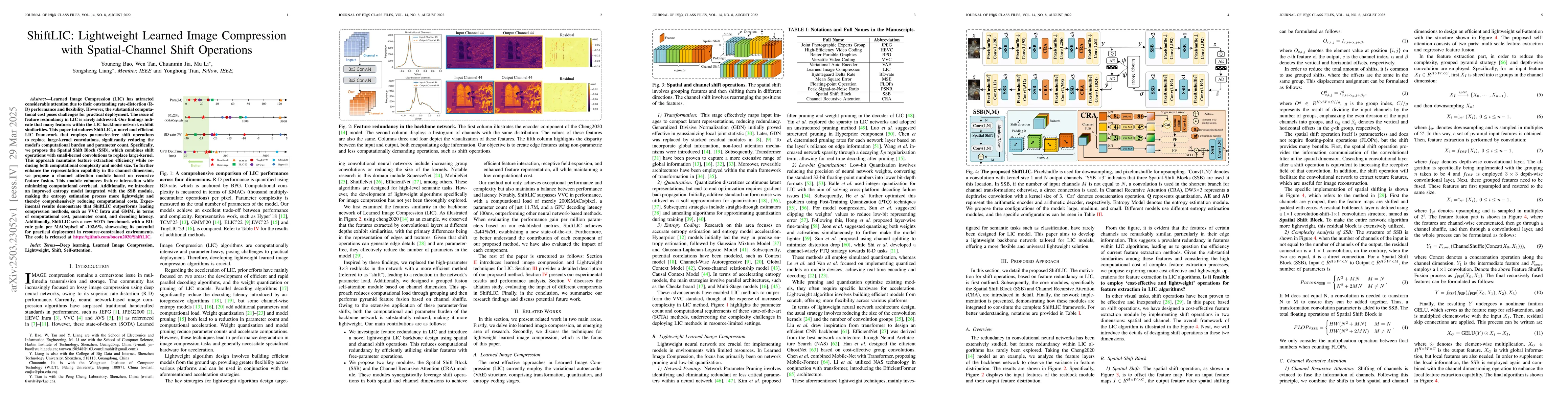 Thumbnail for ShiftLIC: Lightweight Learned Image Compression with Spatial-Channel
  Shift Operations