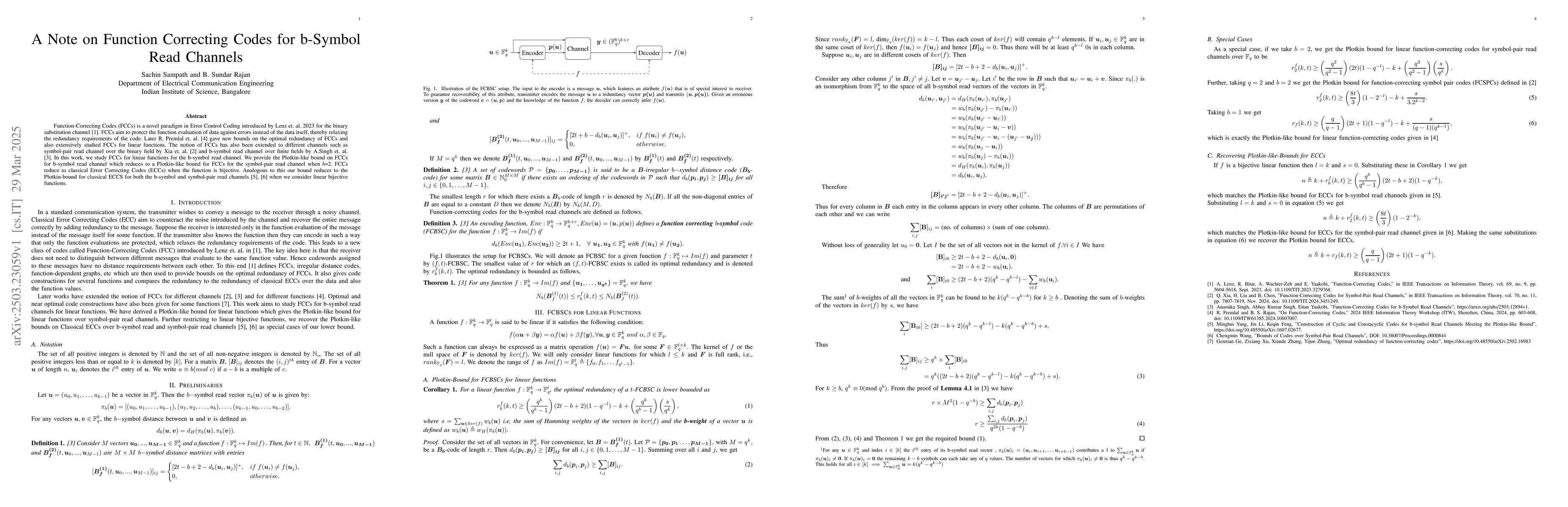 Thumbnail for A Note on Function Correcting Codes for b-Symbol Read Channels
