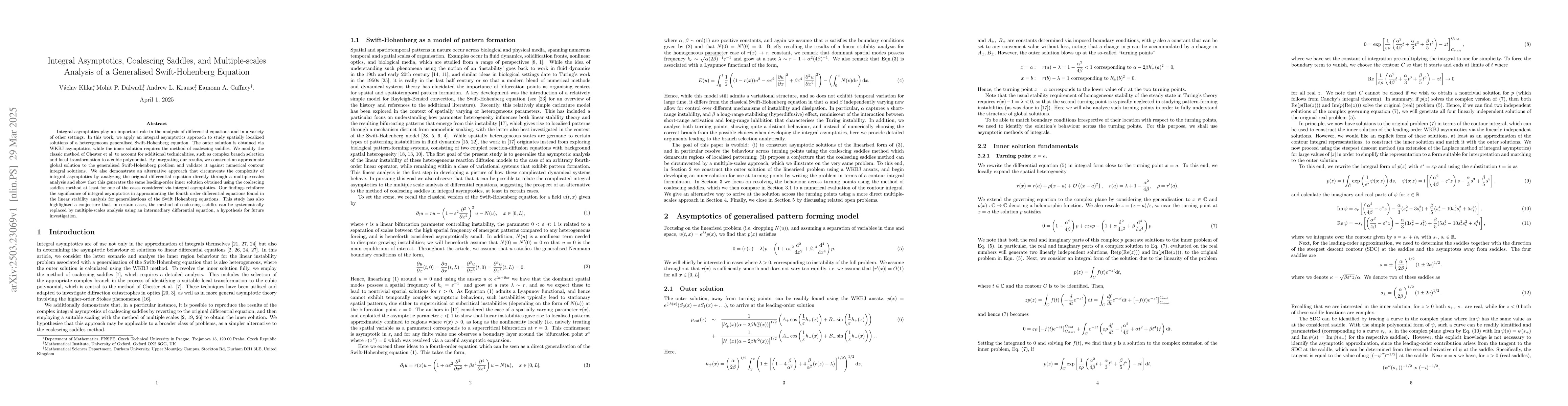 Thumbnail for Integral Asymptotics, Coalescing Saddles, and Multiple-scales Analysis
  of a Generalised Swift-Hohenberg Equation