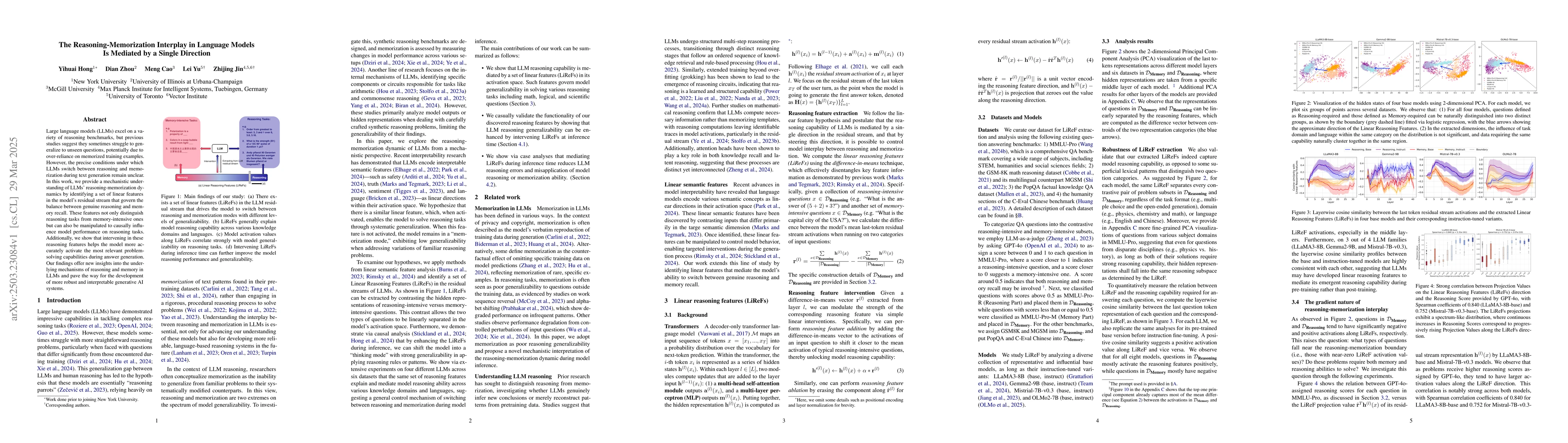 Thumbnail for The Reasoning-Memorization Interplay in Language Models Is Mediated by a
  Single Direction