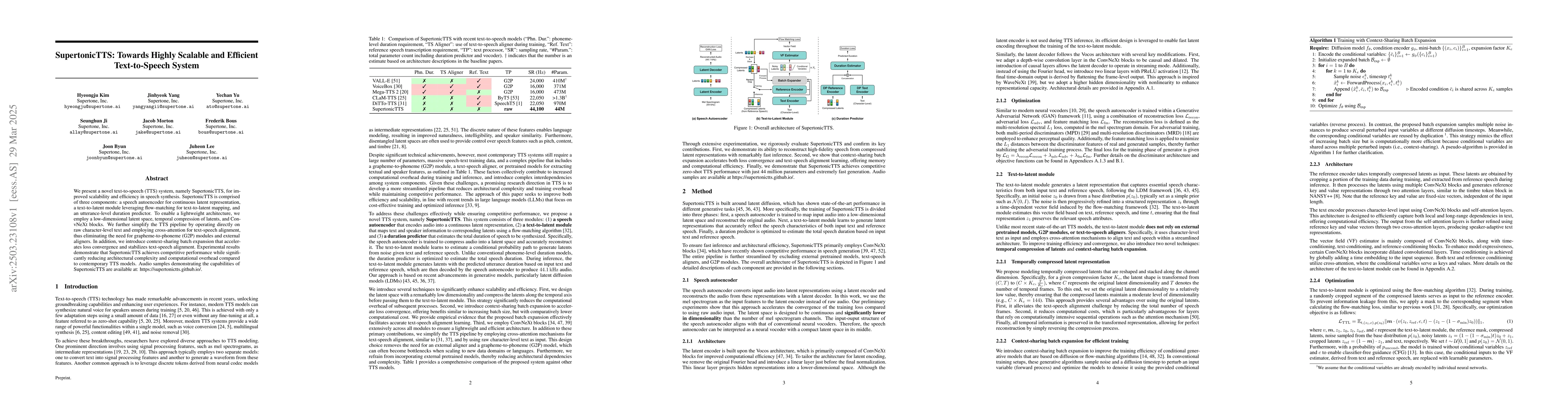 Thumbnail for SupertonicTTS: Towards Highly Scalable and Efficient Text-to-Speech
  System