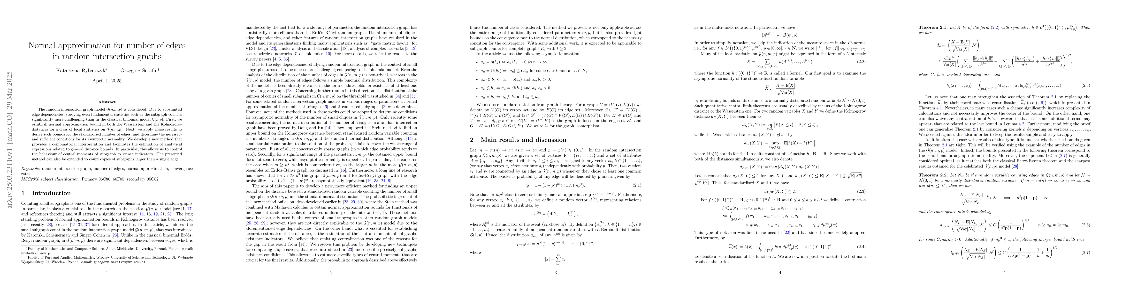 Thumbnail for Normal approximation for number of edges in random intersection graphs