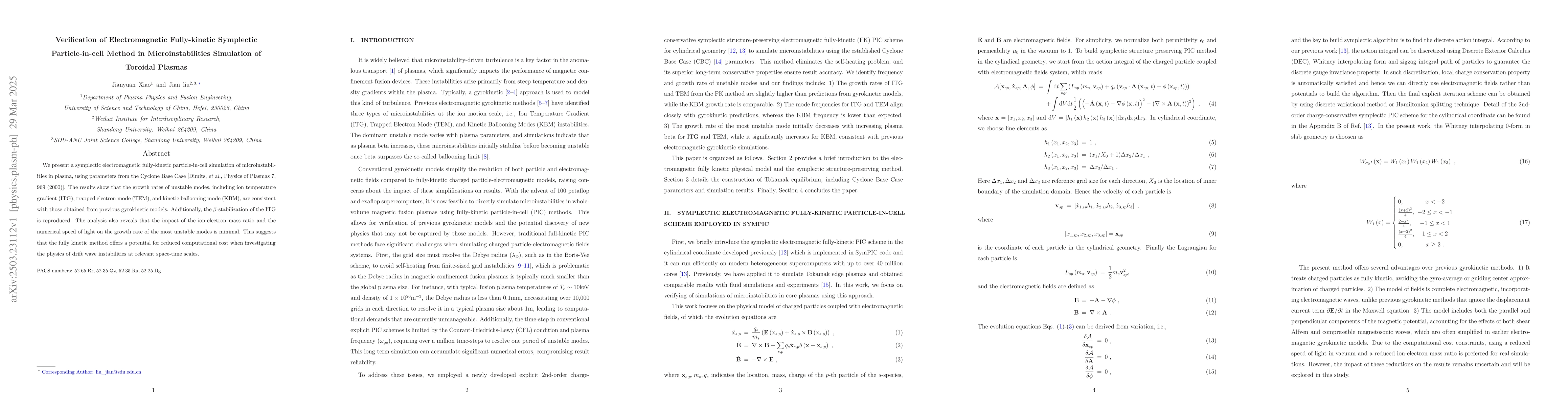 Thumbnail for Verification of Electromagnetic Fully-kinetic Symplectic
  Particle-in-cell Method in Microinstabilities Simulation of