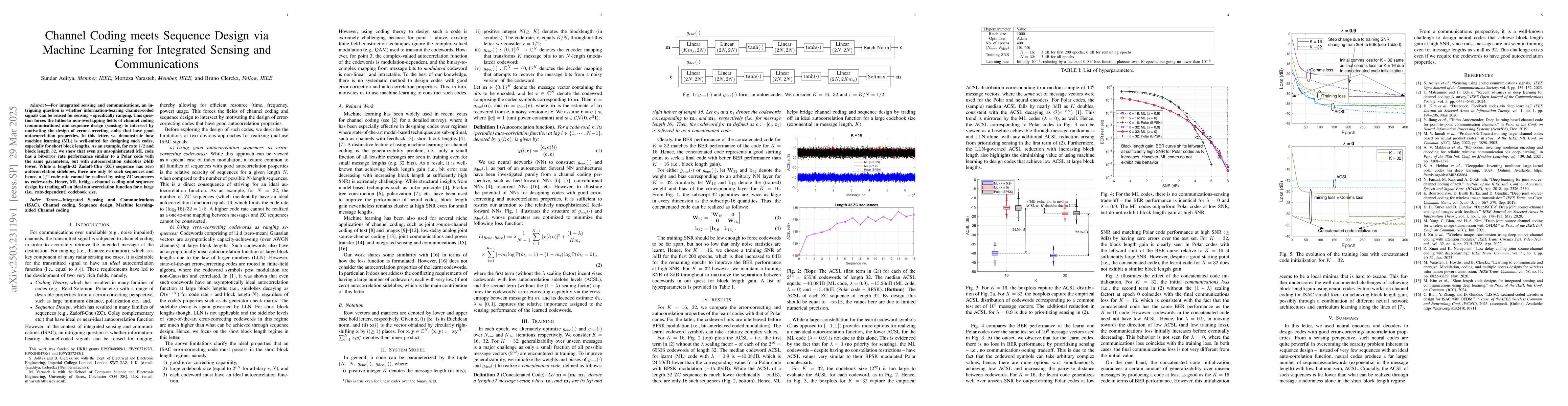 Thumbnail for Channel Coding meets Sequence Design via Machine Learning for Integrated
  Sensing and Communications