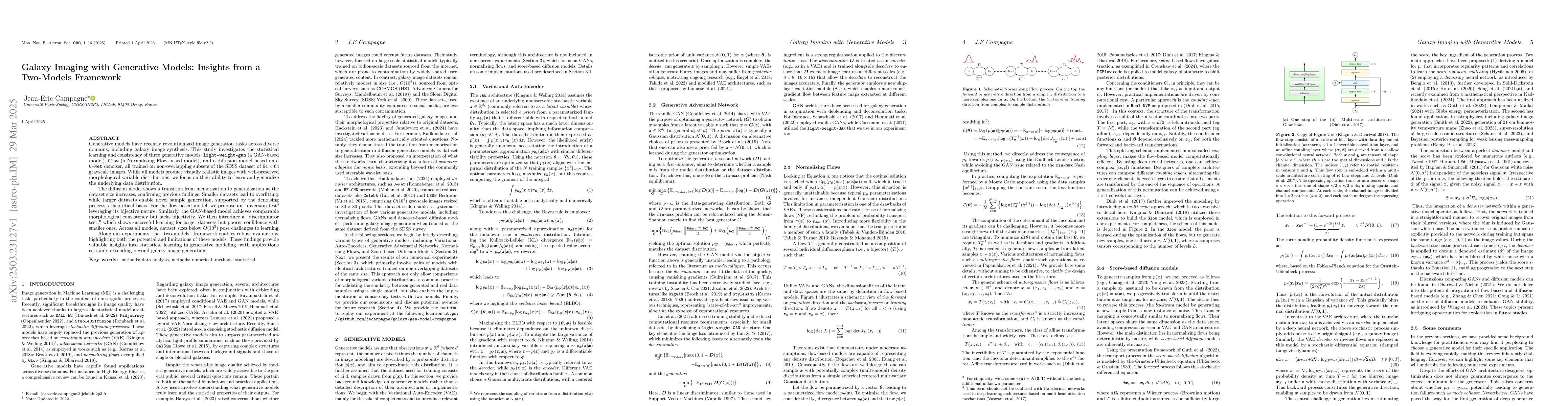 Thumbnail for Galaxy Imaging with Generative Models: Insights from a Two-Models
  Framework