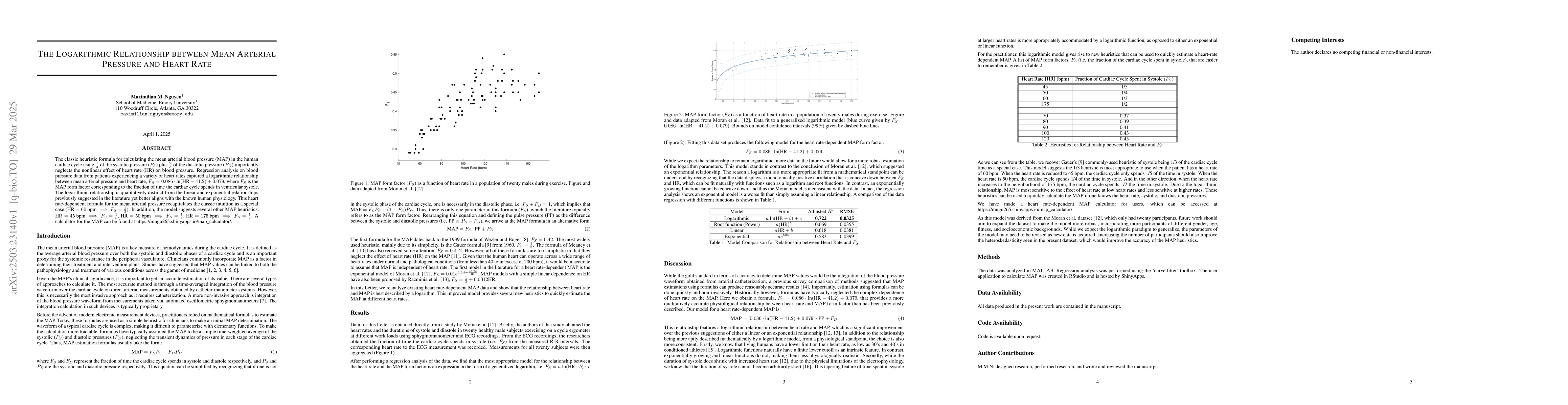 Thumbnail for The logarithmic relationship between mean arterial pressure and heart
  rate
