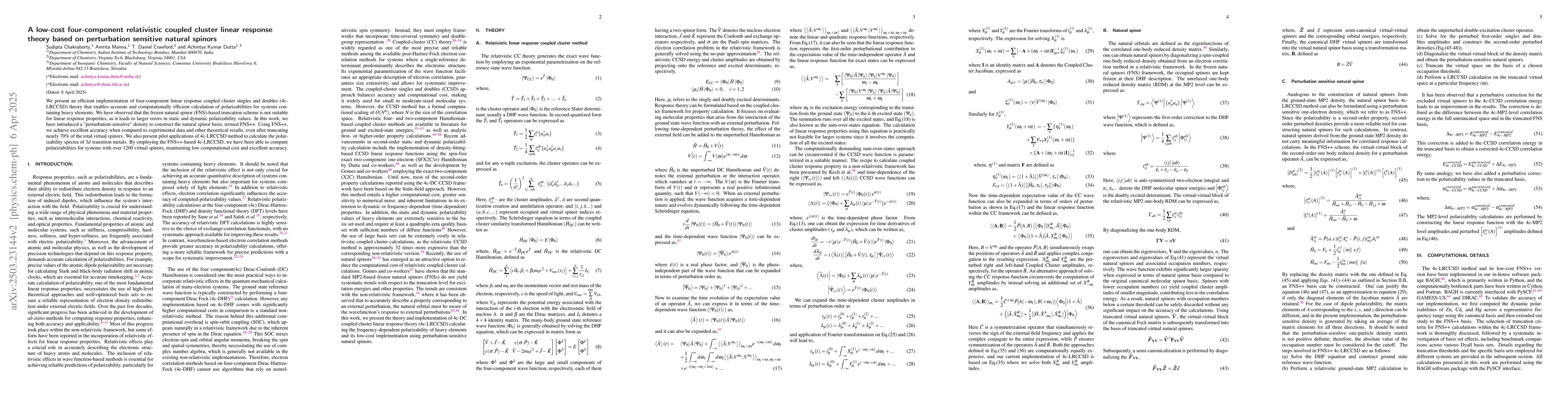 Thumbnail for A low-cost four-component relativistic coupled cluster linear response
  theory based on perturbation sensitive natural spinors