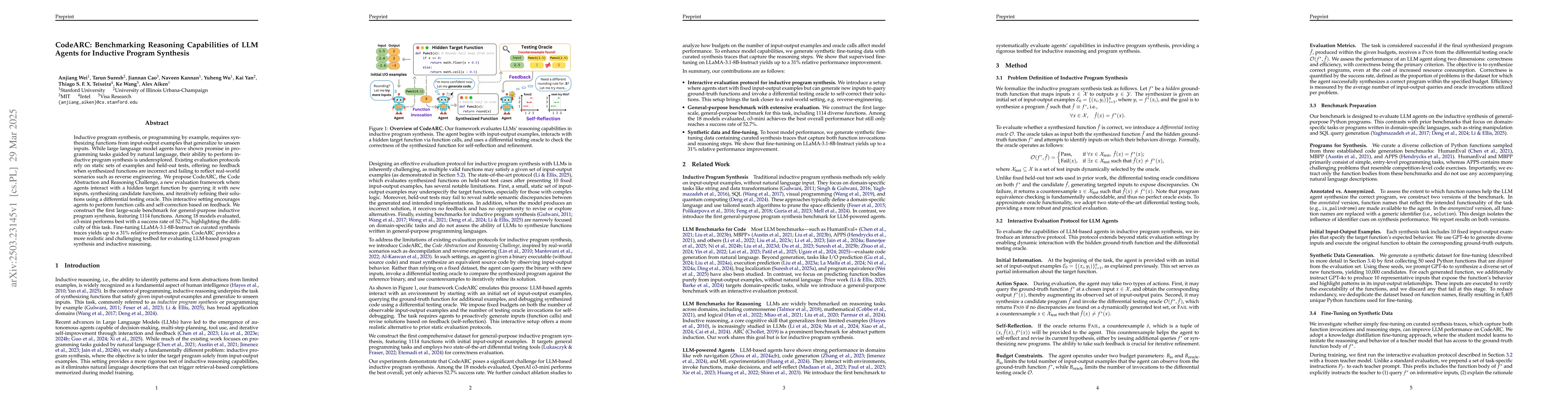 Thumbnail for CodeARC: Benchmarking Reasoning Capabilities of LLM Agents for Inductive
  Program Synthesis
