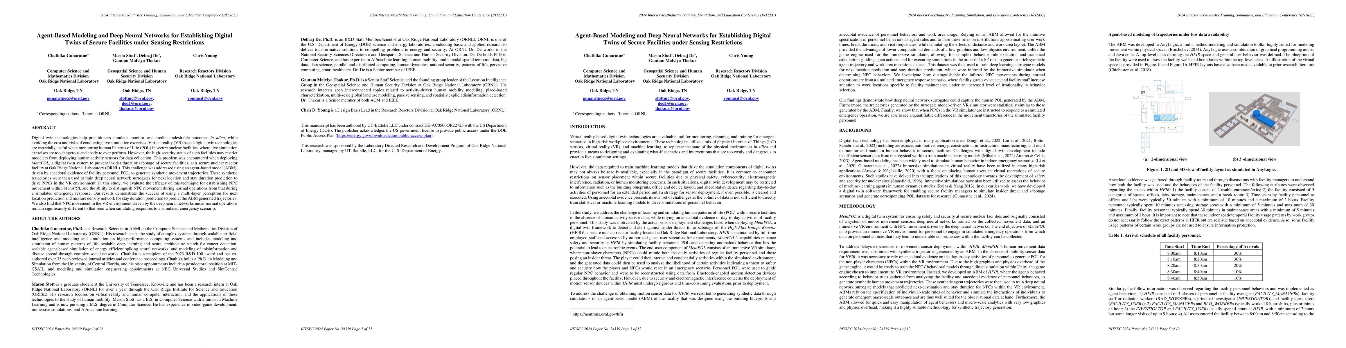 Thumbnail for Agent-Based Modeling and Deep Neural Networks for Establishing Digital
  Twins of Secure Facilities under Sensing Restrictions
