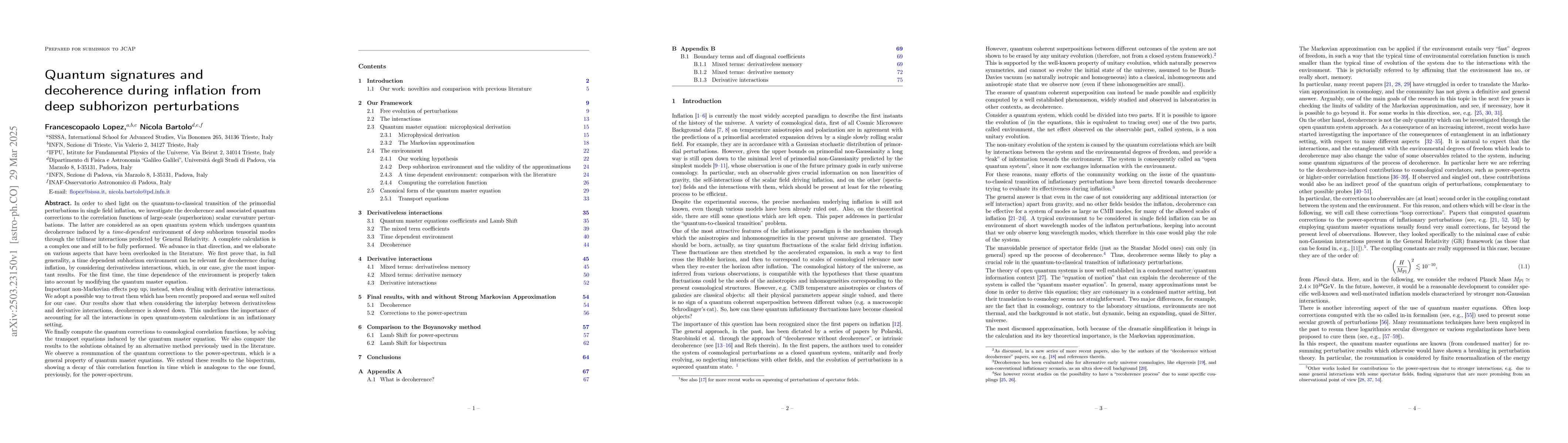 Thumbnail for Quantum signatures and decoherence during inflation from deep subhorizon
  perturbations