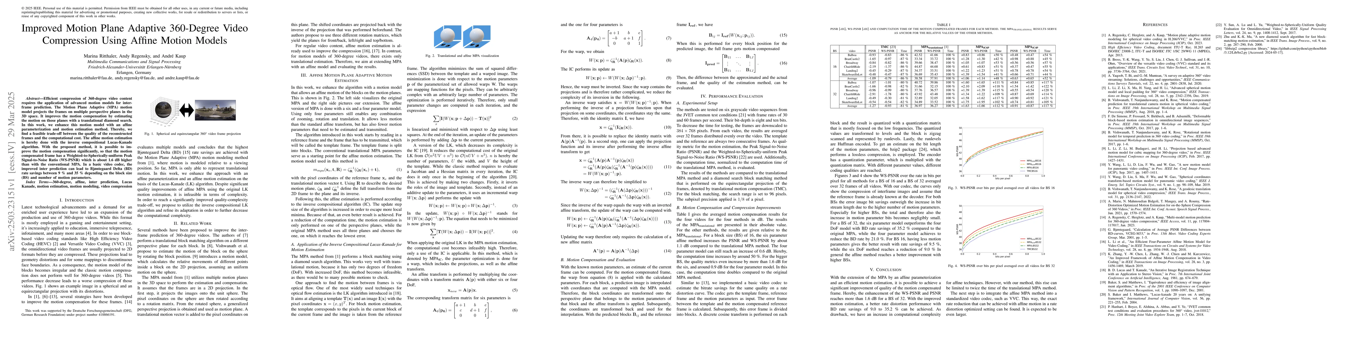 Thumbnail for Improved Motion Plane Adaptive 360-Degree Video Compression Using Affine
  Motion Models