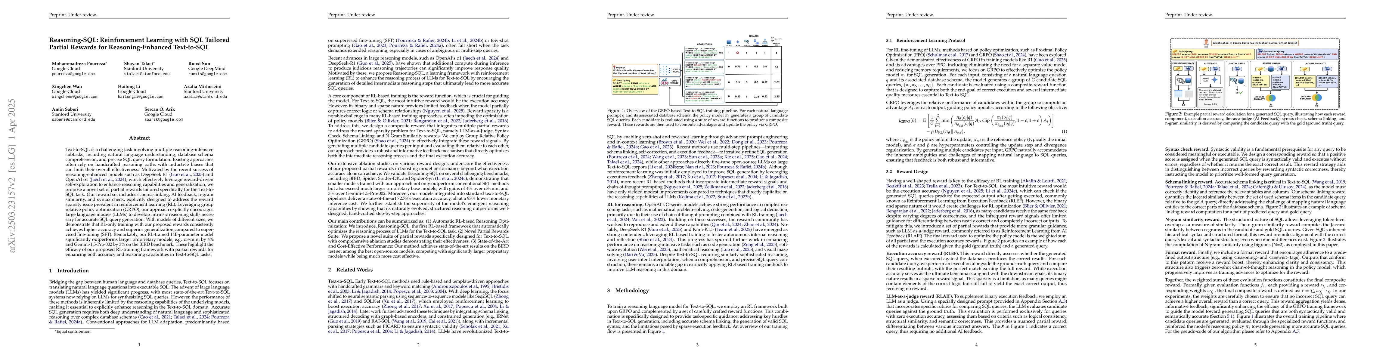 Thumbnail for Reasoning-SQL: Reinforcement Learning with SQL Tailored Partial Rewards
  for Reasoning-Enhanced Text-to-SQL