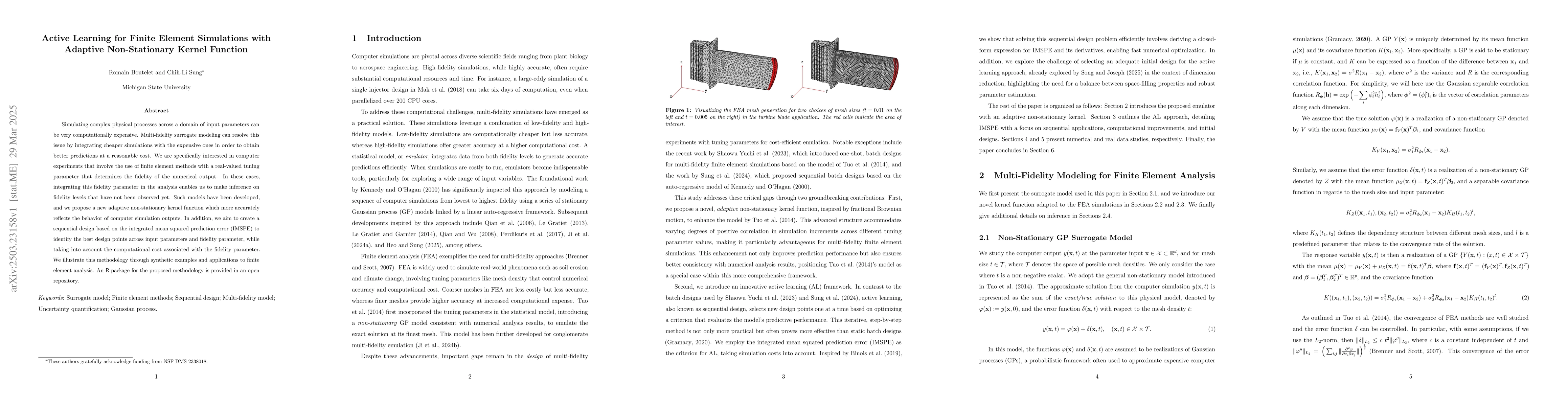Thumbnail for Active Learning for Finite Element Simulations with Adaptive
  Non-Stationary Kernel Function