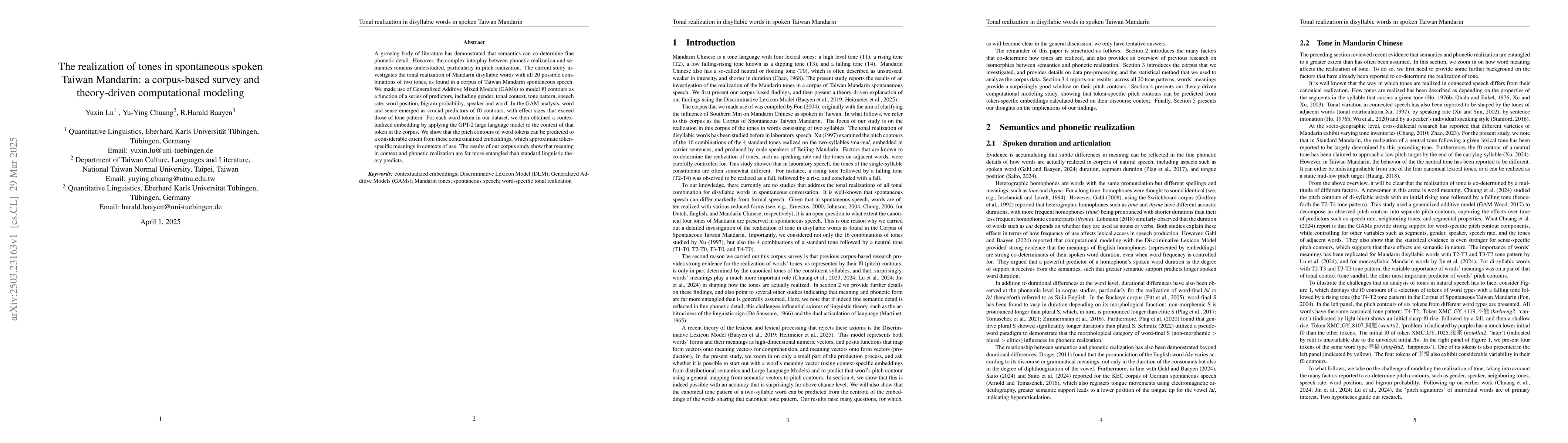Thumbnail for The realization of tones in spontaneous spoken Taiwan Mandarin: a
  corpus-based survey and theory-driven computational modeling