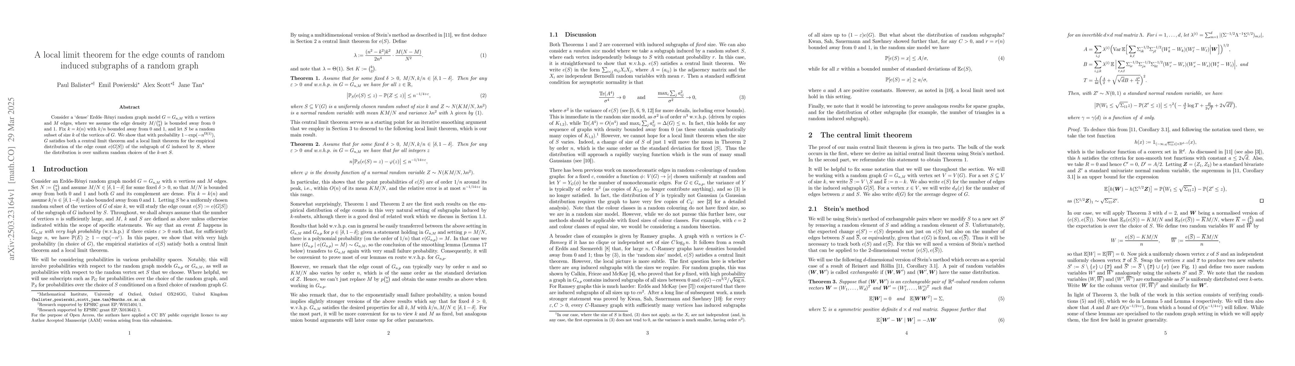 Thumbnail for A local limit theorem for the edge counts of random induced subgraphs of
  a random graph
