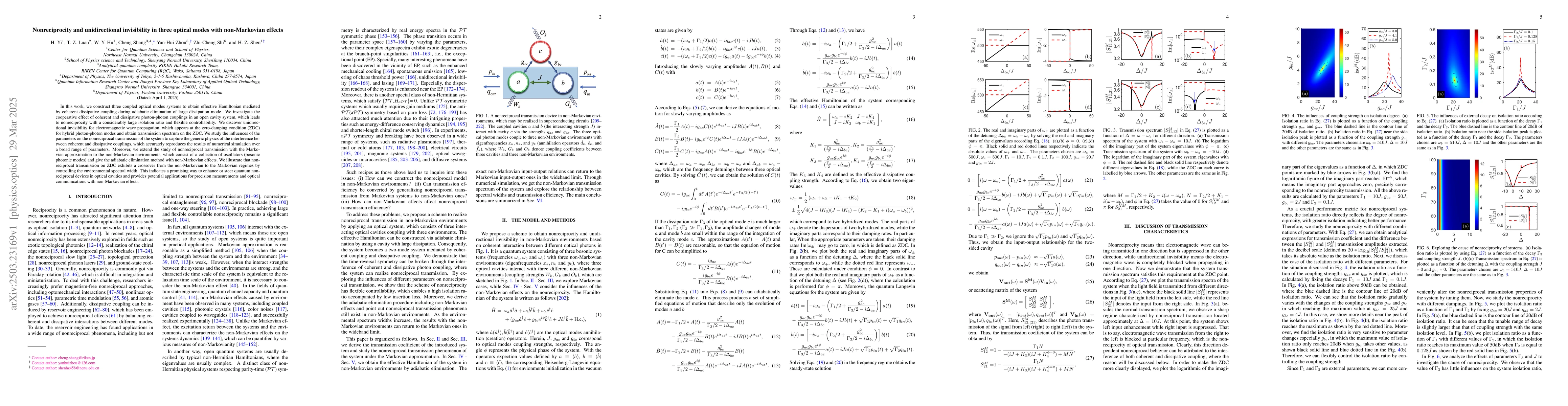 Thumbnail for Nonreciprocity and unidirectional invisibility in three optical modes
  with non-Markovian effects