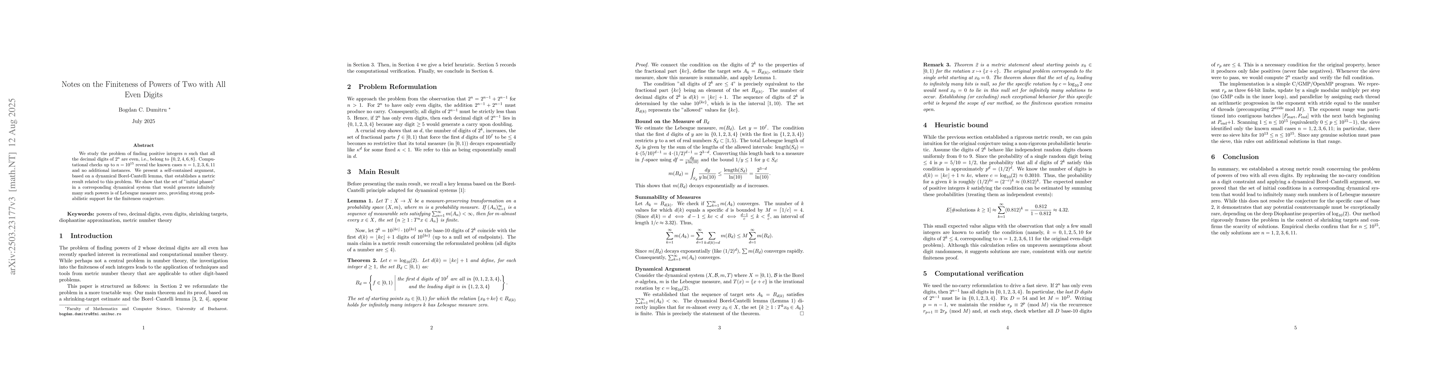 Thumbnail for Finiteness of Powers of Two with All Even Digits