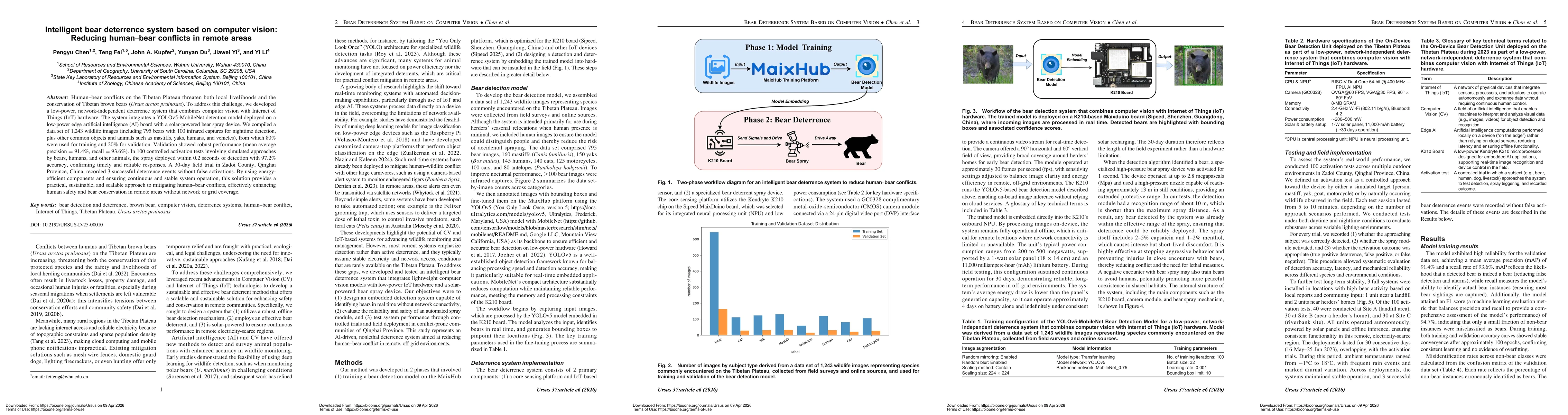 Thumbnail for Intelligent bear deterrence system based on computer vision: Reducing human bear conflicts in remote areas