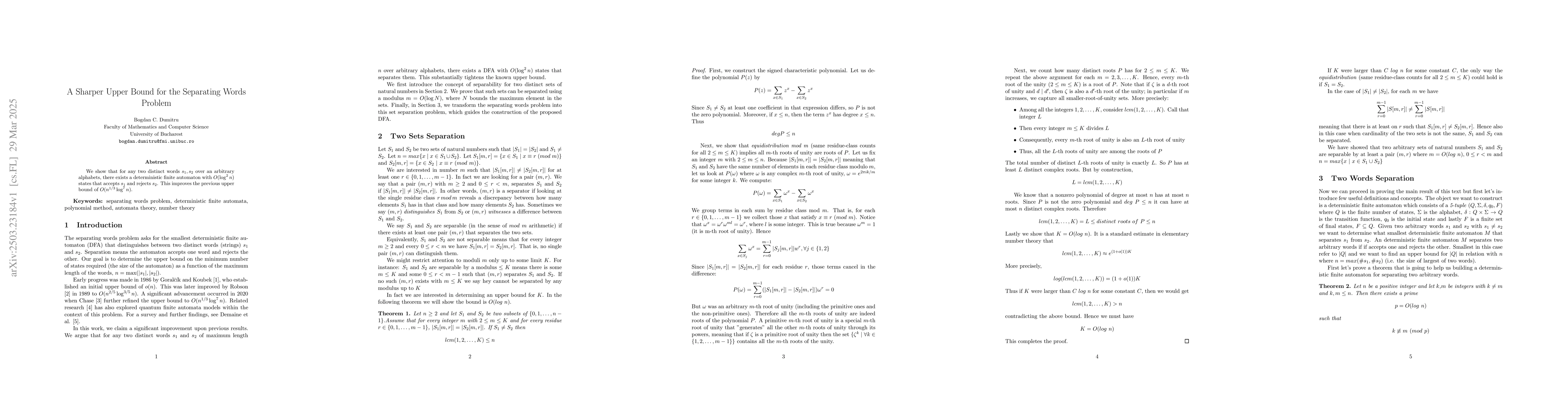 Thumbnail for A Sharper Upper Bound for the Separating Words Problem