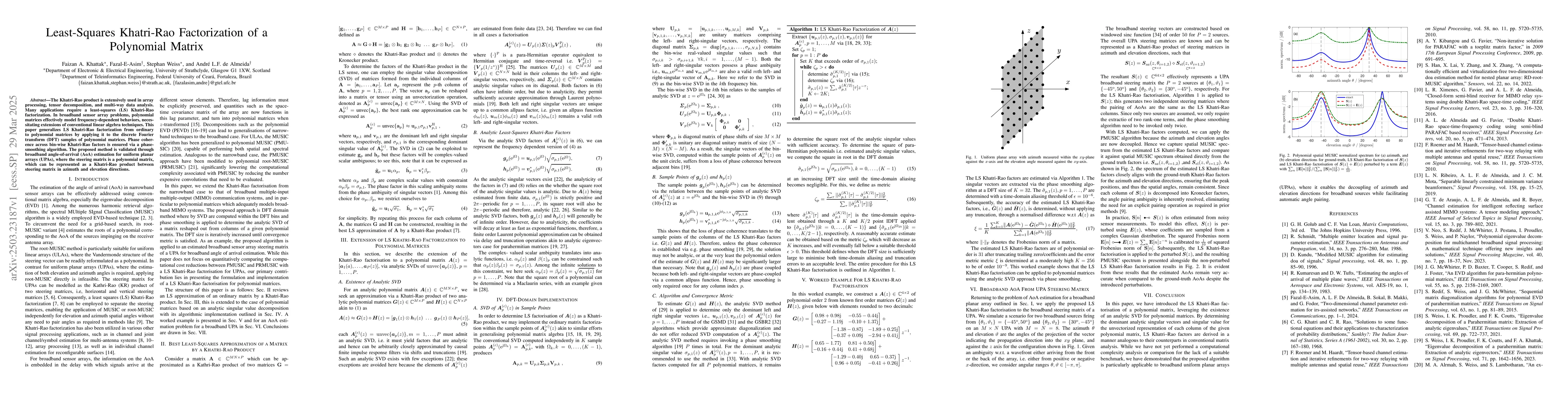 Thumbnail for Least-Squares Khatri-Rao Factorization of a Polynomial Matrix