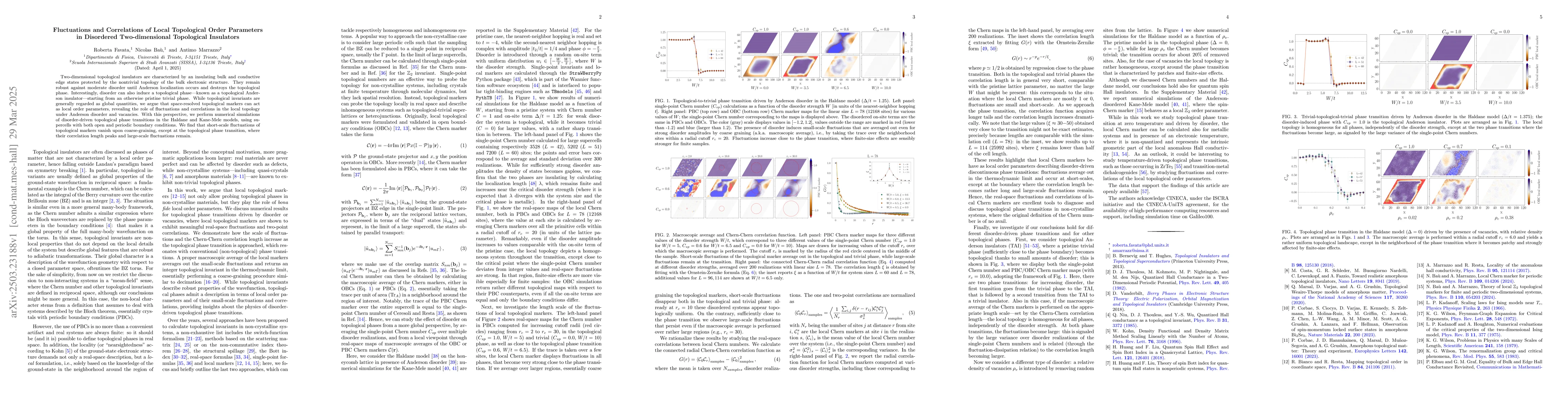 Thumbnail for Fluctuations and Correlations of Local Topological Order Parameters in
  Disordered Two-dimensional Topological Insulators