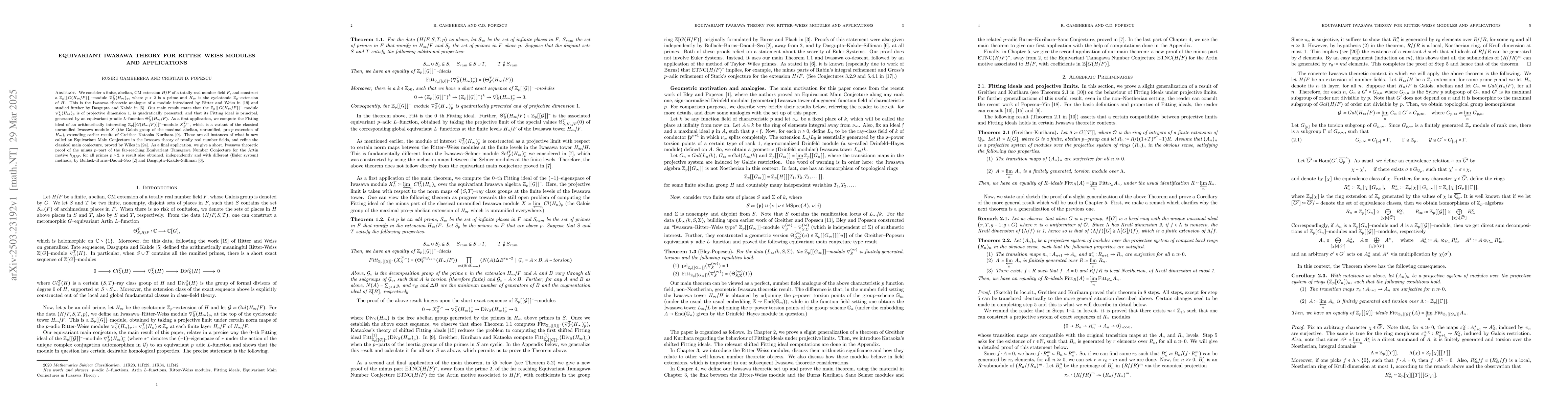 Thumbnail for Equivariant Iwasawa Theory for Ritter-Weiss Modules and Applications