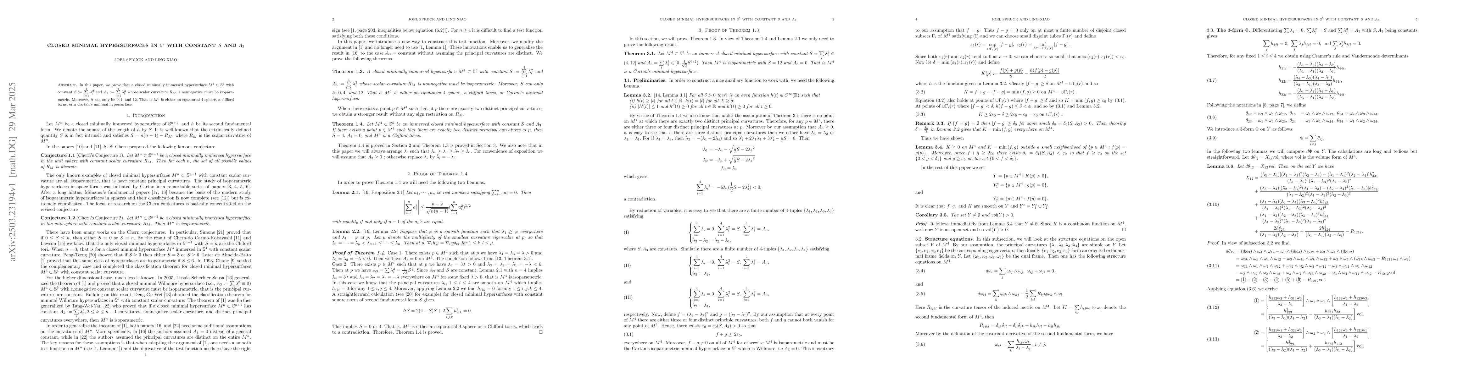 Thumbnail for Closed minimal hypersurfaces in $\mathbb S^5$ with constant $S$ and
  $A_3$