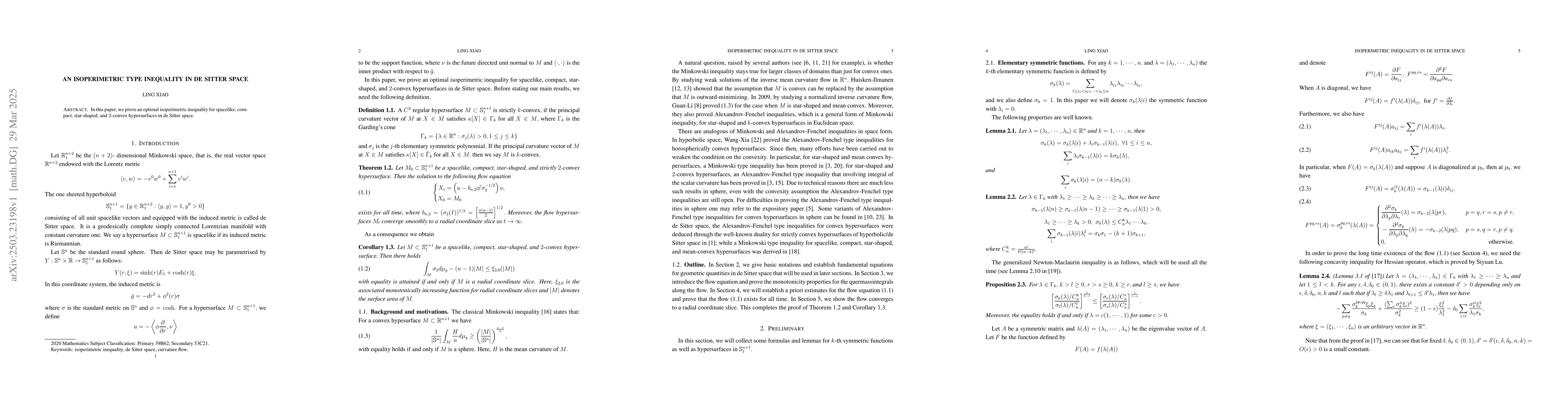 Thumbnail for An isoperimetric type inequality in De Sitter space