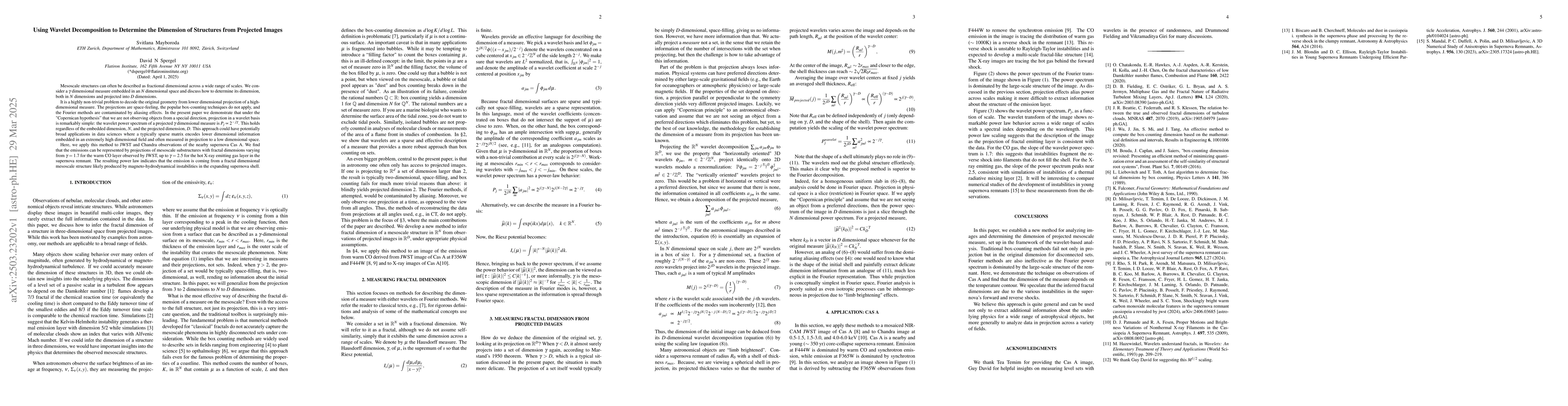 Thumbnail for Using Wavelet Decomposition to Determine the Dimension of Structures
  from Projected Images