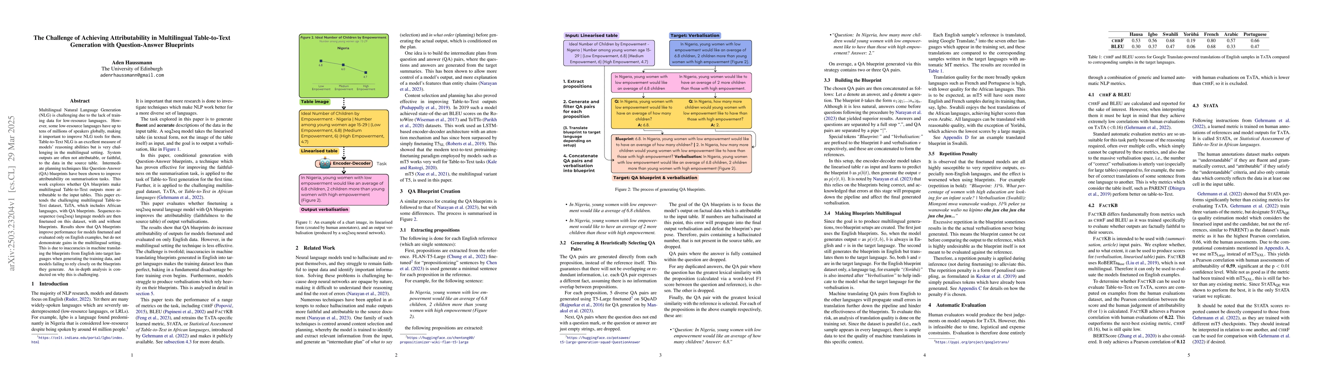 Thumbnail for The Challenge of Achieving Attributability in Multilingual Table-to-Text
  Generation with Question-Answer Blueprints