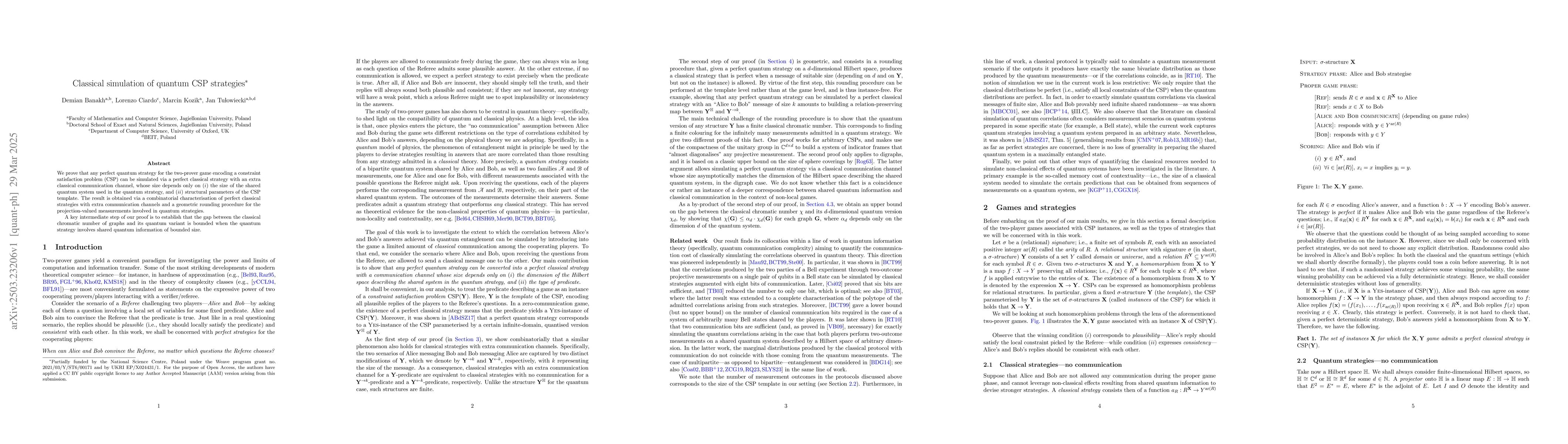 Thumbnail for Classical Simulation of Quantum CSP Strategies