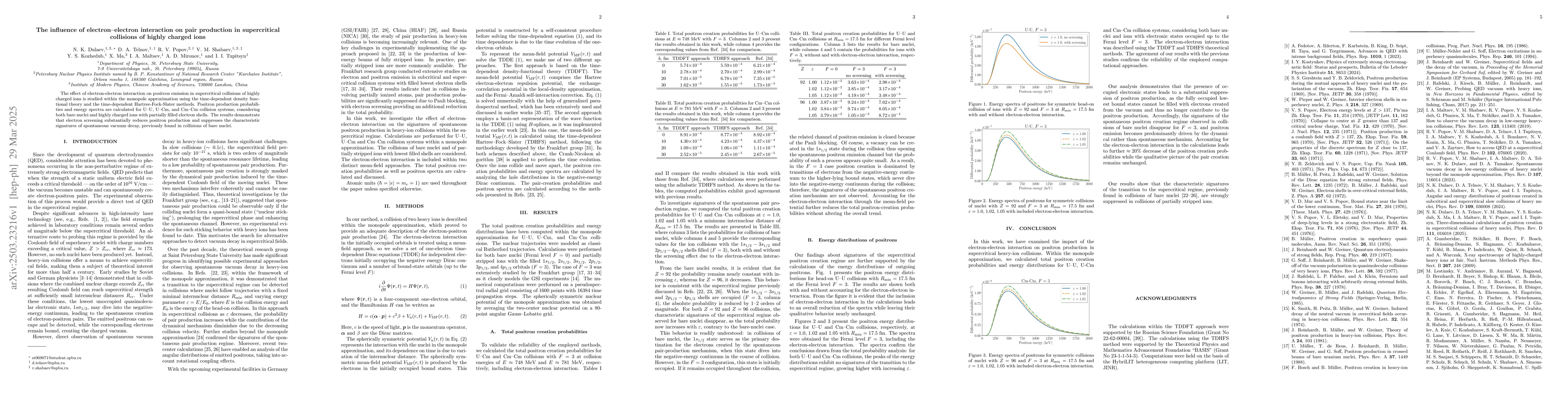 Thumbnail for The influence of electron-electron interaction on pair production in
  supercritical collisions of highly charged ions