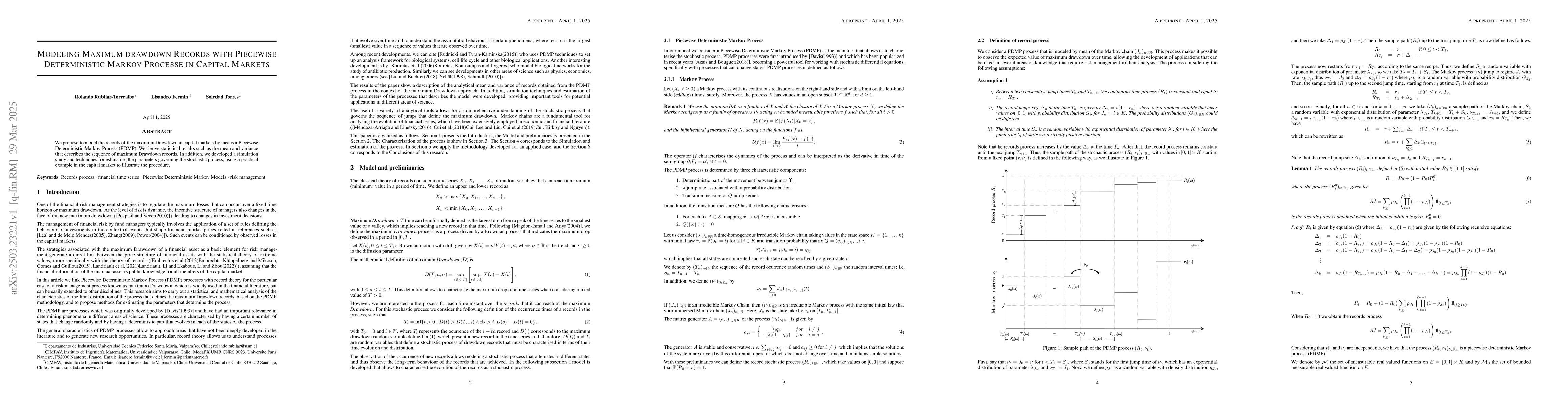 Thumbnail for Modeling Maximum drawdown Records with Piecewise Deterministic Markov
  Processe in Capital Markets