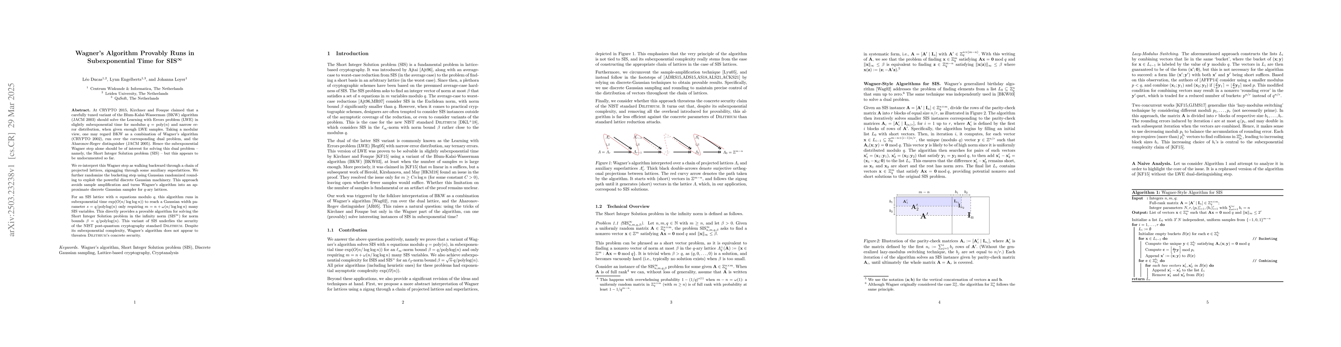 Thumbnail for Wagner's Algorithm Provably Runs in Subexponential Time for SIS$^\infty$