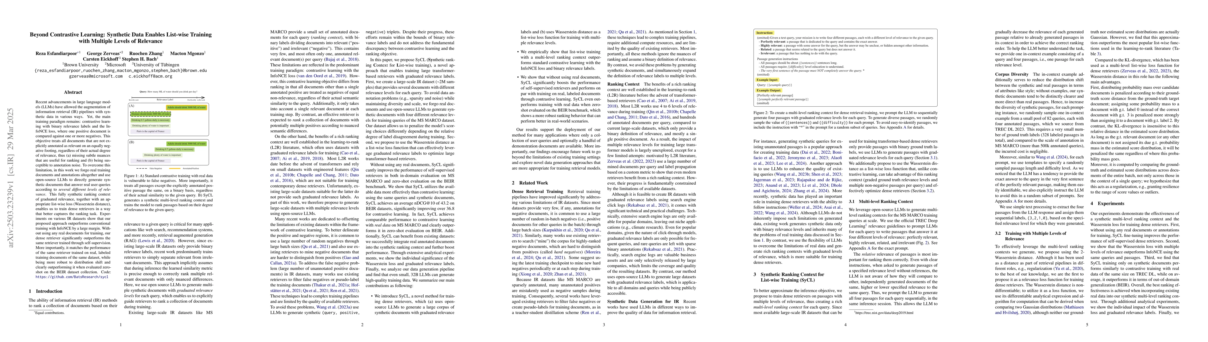 Thumbnail for Beyond Contrastive Learning: Synthetic Data Enables List-wise Training
  with Multiple Levels of Relevance