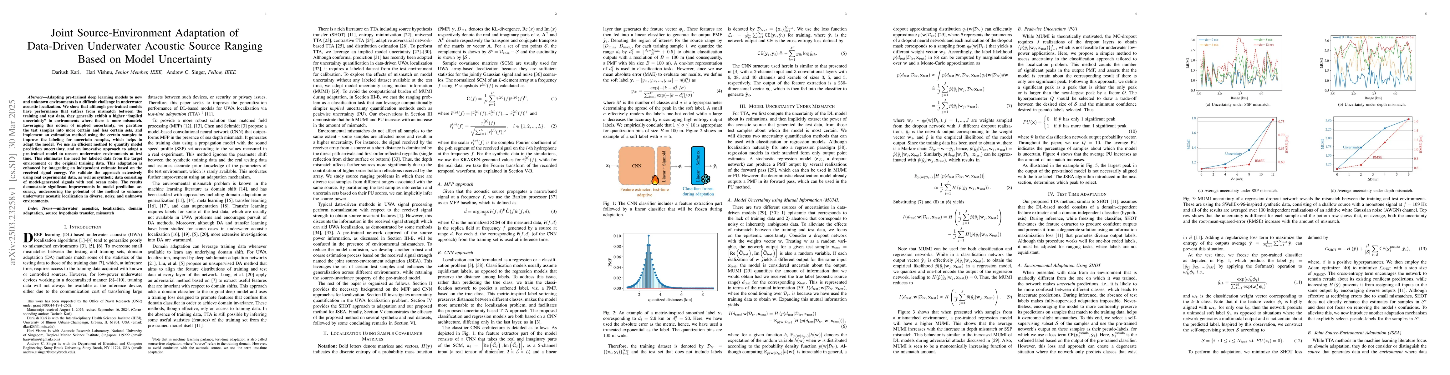 Thumbnail for Joint Source-Environment Adaptation of Data-Driven Underwater Acoustic
  Source Ranging Based on Model Uncertainty