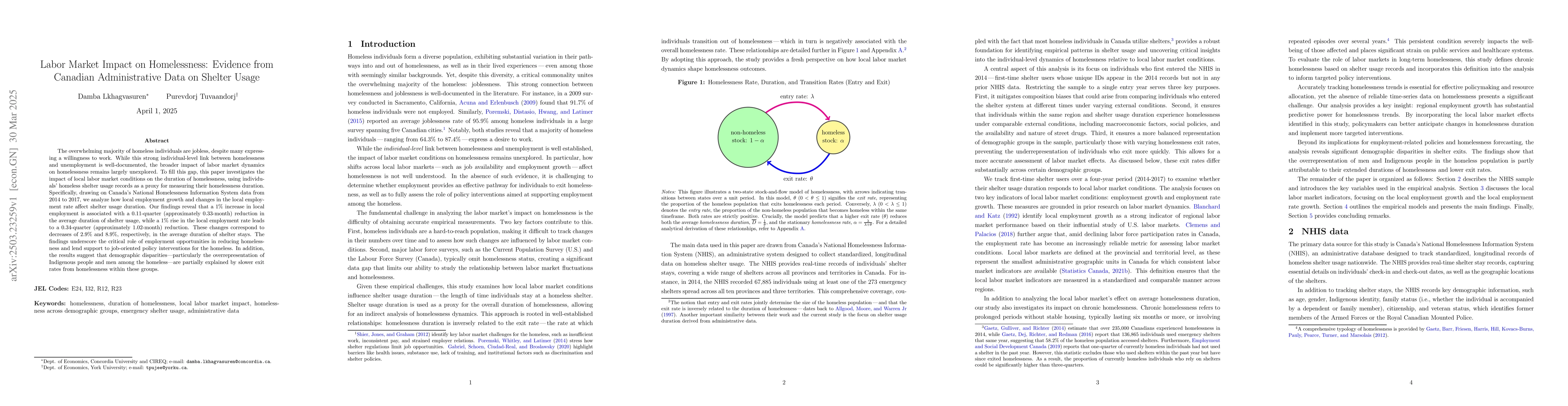 Thumbnail for Labor Market Impact on Homelessness: Evidence from Canadian
  Administrative Data on Shelter Usage