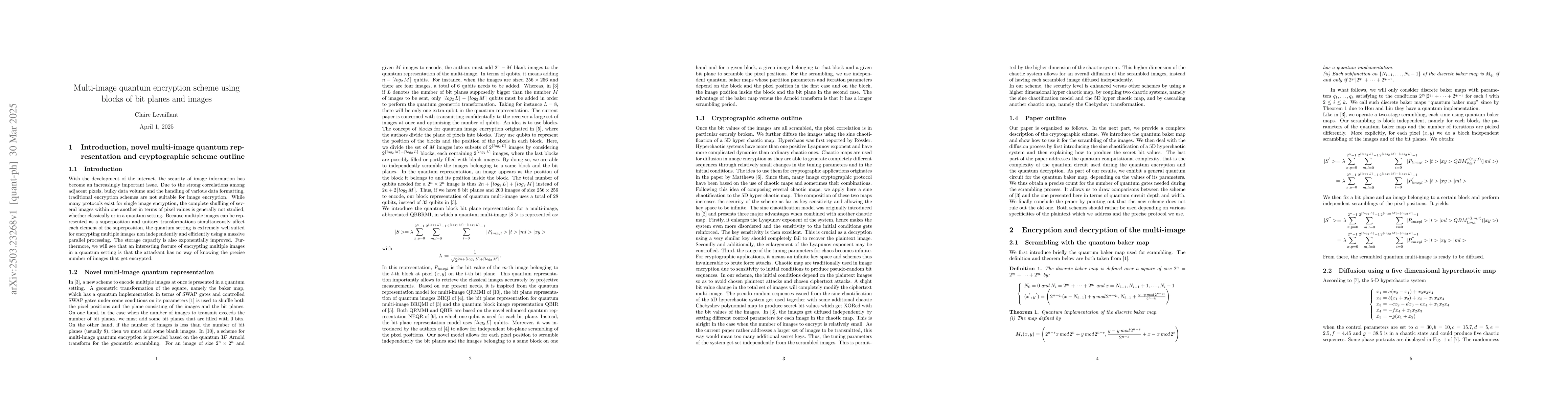 Thumbnail for Multi-image quantum encryption scheme using blocks of bit planes and
  images