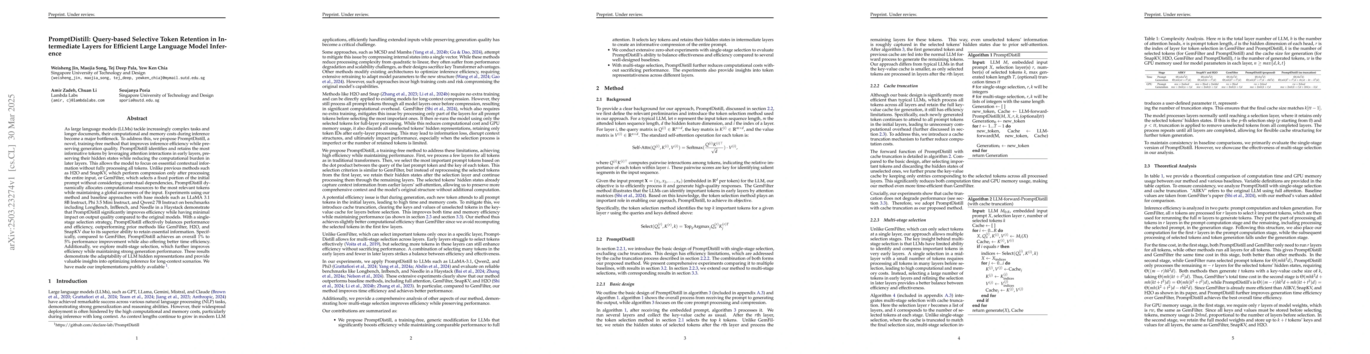 Thumbnail for PromptDistill: Query-based Selective Token Retention in Intermediate
  Layers for Efficient Large Language Model Inference