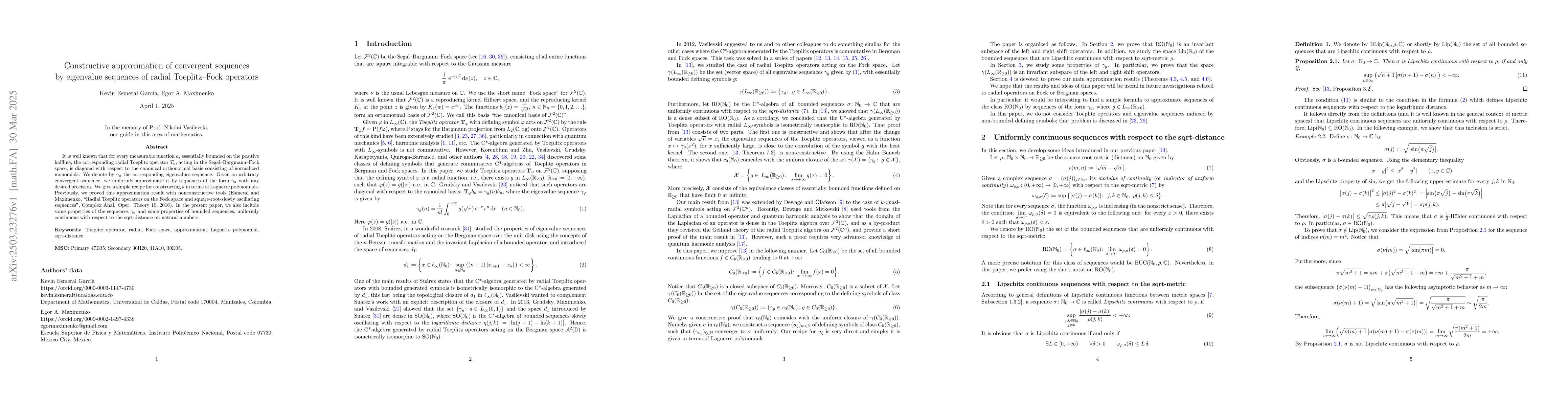 Thumbnail for Constructive approximation of convergent sequences by eigenvalue
  sequences of radial Toeplitz--Fock operators
