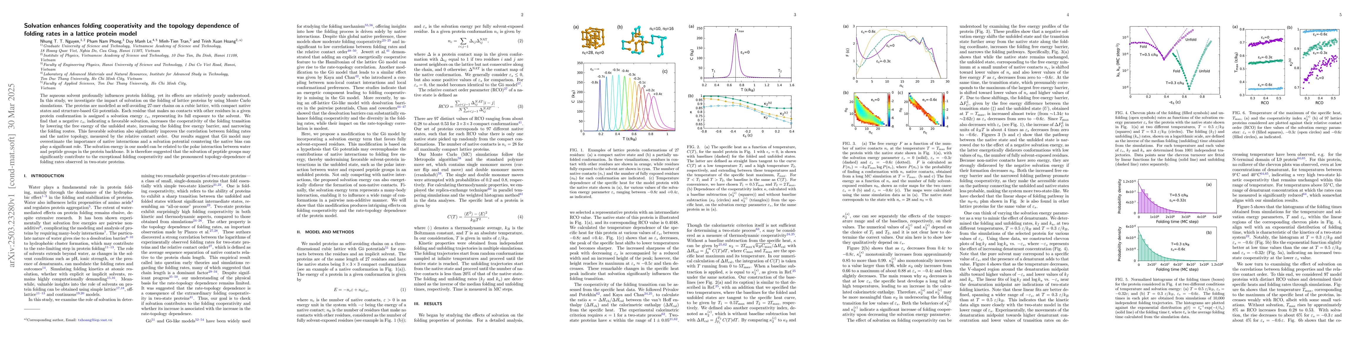 Thumbnail for Solvation enhances folding cooperativity and the topology dependence of
  folding rates in a lattice protein model