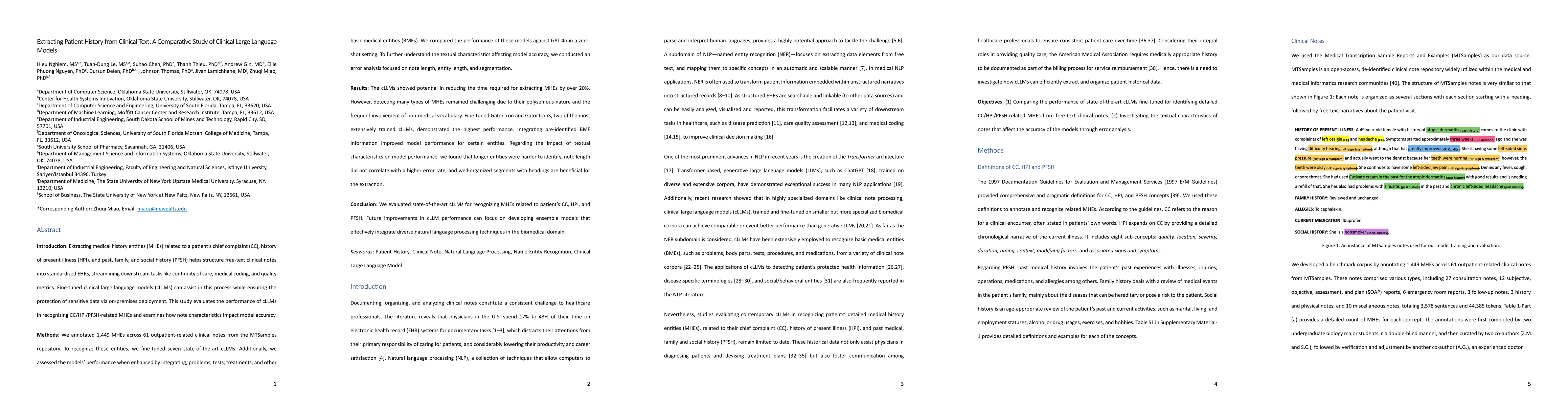 Thumbnail for Extracting Patient History from Clinical Text: A Comparative Study of
  Clinical Large Language Models