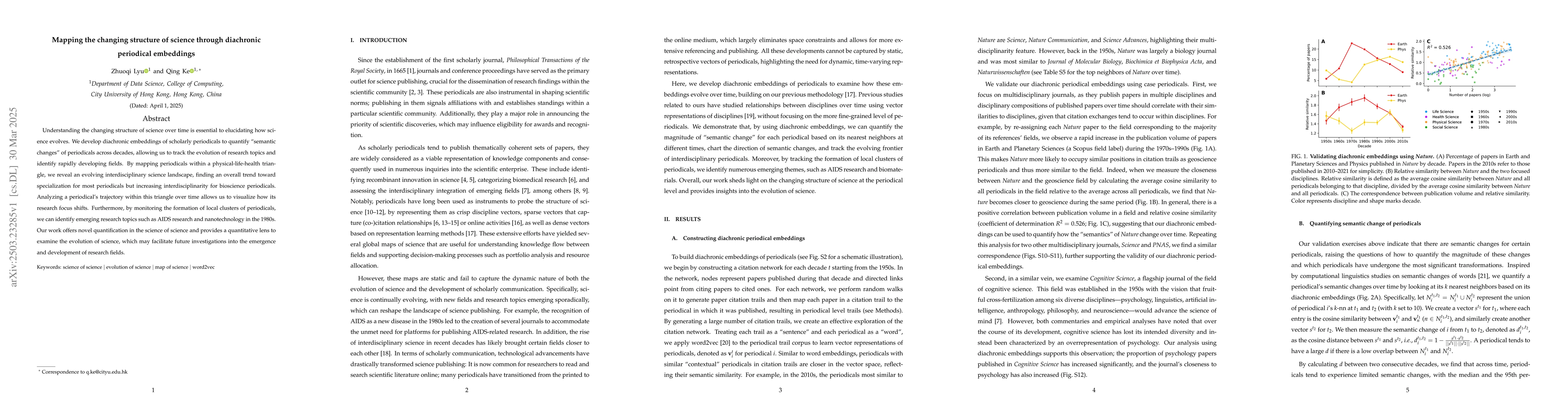 Thumbnail for Mapping the changing structure of science through diachronic periodical
  embeddings