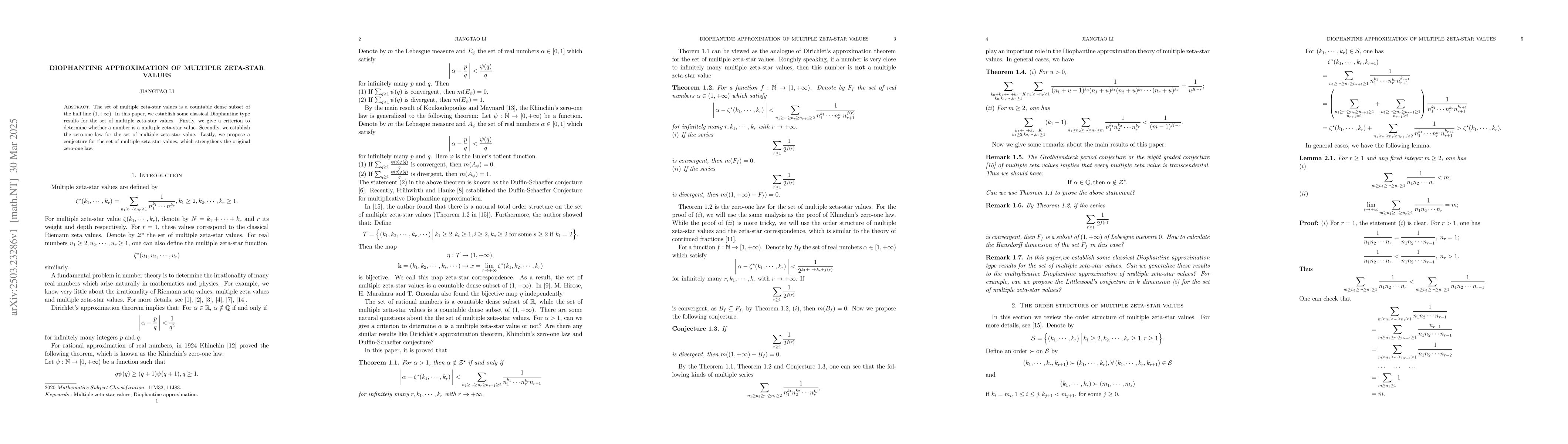 Thumbnail for Diophantine approximation of multiple zeta-star values