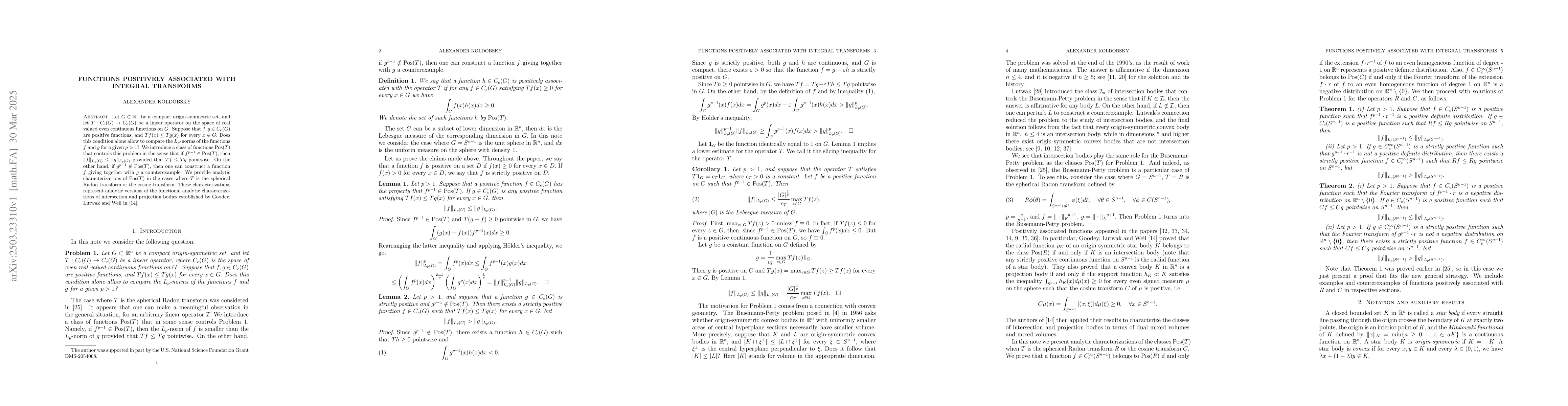 Thumbnail for Functions positively associated with integral transforms