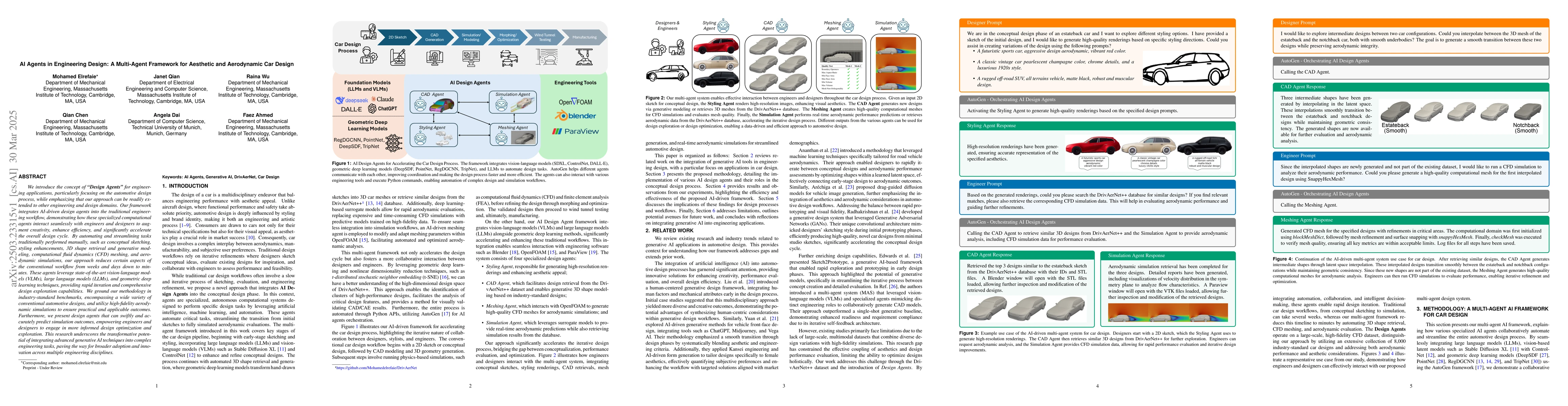 Thumbnail for AI Agents in Engineering Design: A Multi-Agent Framework for Aesthetic
  and Aerodynamic Car Design