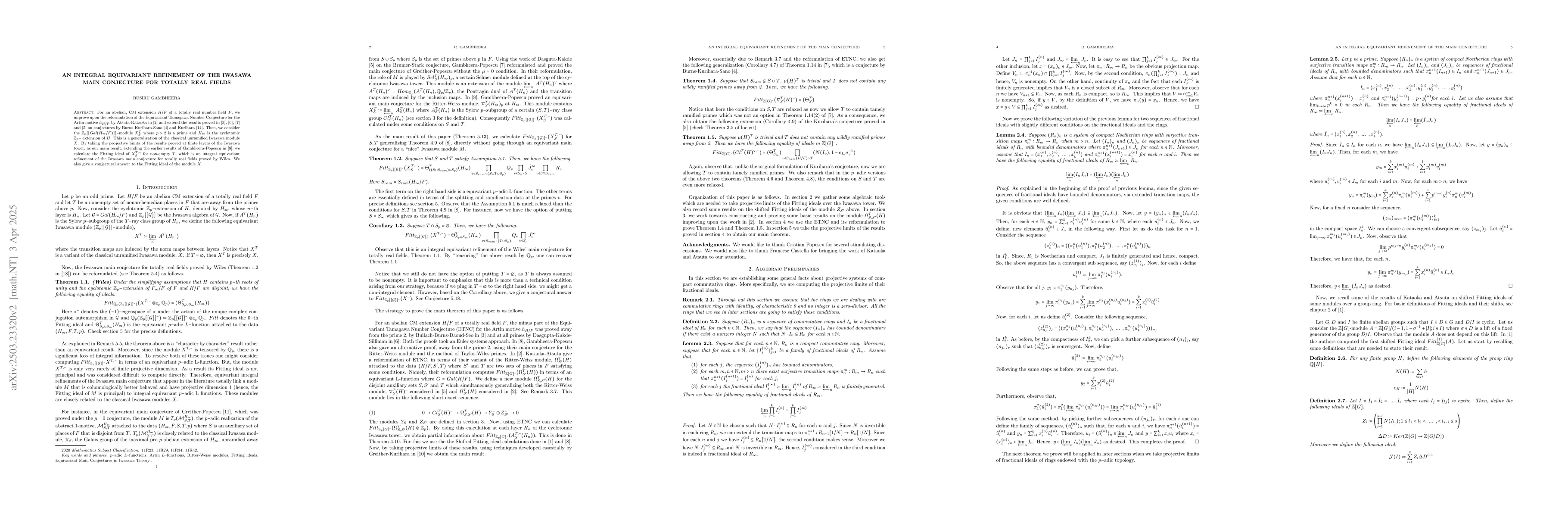 Thumbnail for An Integral Equivariant Refinement of the Iwasawa Main Conjecture for
  Totally Real Fields