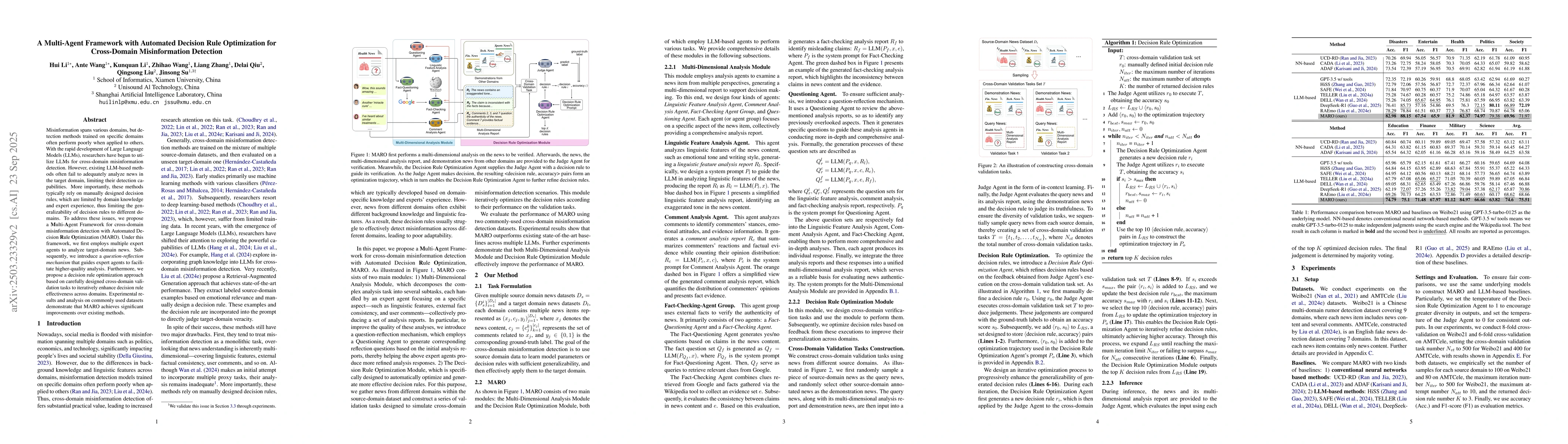 Thumbnail for A Multi-Agent Framework with Automated Decision Rule Optimization for
  Cross-Domain Misinformation Detection